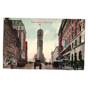 Vintage Times Square New York Postcard Circa 1905 Historic Scene Trolly Cars